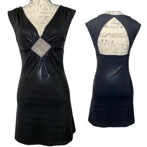 Guess Bedazzled Cutout back Stretch Fitted Slip-on Mini Dress Size XS/TP Black